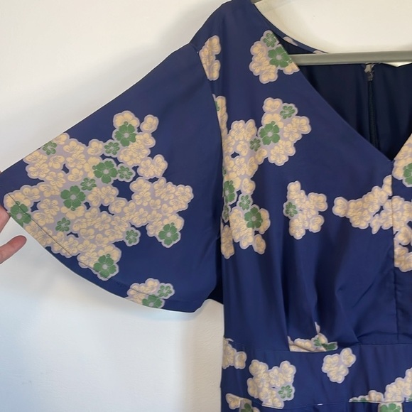 Wayward Francies Floral Maxi Dress 18 Blue Green Short Sleeve Tie Cherry Blossom - Picture 4 of 16